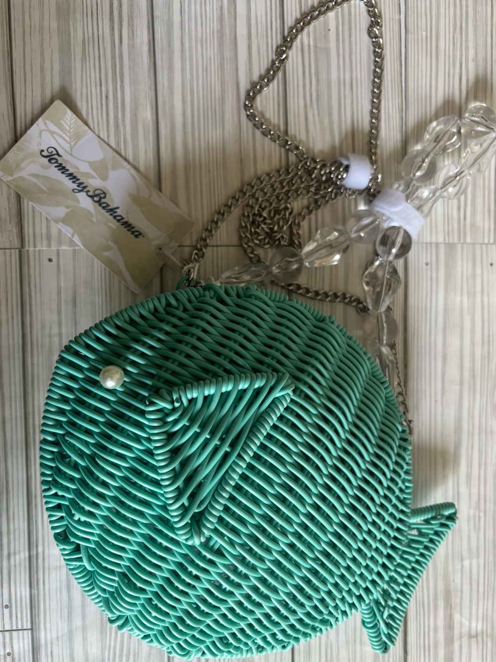Tommy Bahama Teal Fish-Shaped Woven Bag - Picture 5 of 13